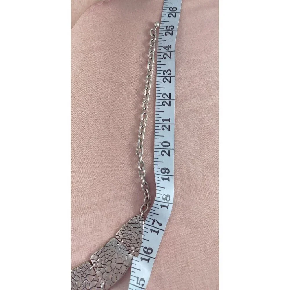 Premier Designs Silver Coker Necklace Exotic Reptile Emprint Tribal Double Sided